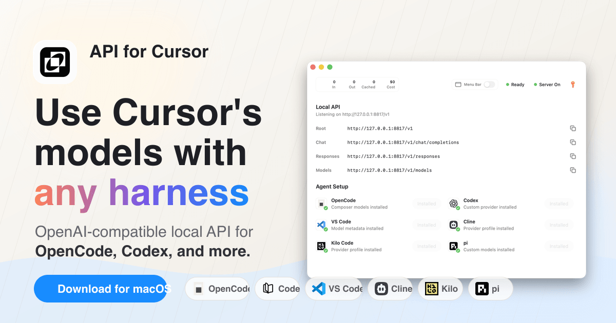 API for Cursor - Cursor Composer in Any Coding Agent